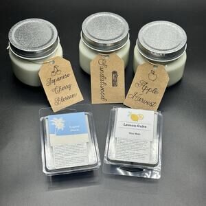 Candle 8 Oz Homemade & Melts Combo Cherry Apple Harvest Sandalwoood Soy Wax